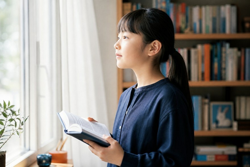 ことばの学校で本を読む小学生